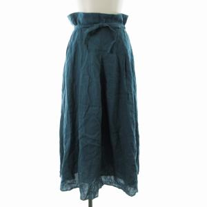 フレアスカート マキシ ロング 麻 リネン ベルト付き M 緑 グリーン /RO