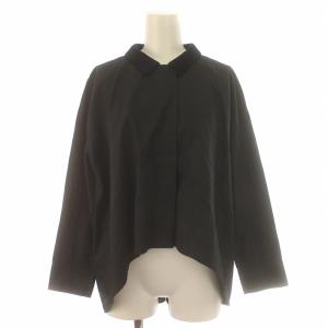 シャツ ブラウス テールカット 長袖 プルオーバー 襟ベロア 黒 ブラック /KL
