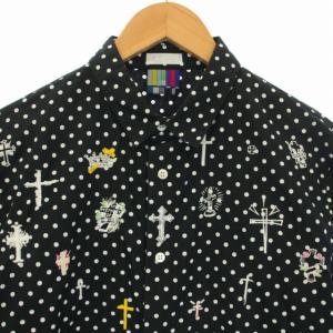 FACETASM シャツ ドット コットン 刺繍 クロス 長袖 M 黒 ブラック 白 ホワイト