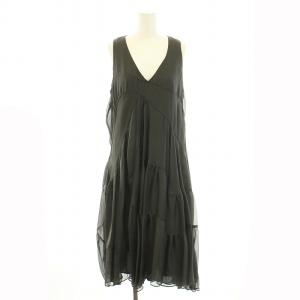ワンピース ロング ミモレ Vネック ノースリーブ ティアード 絹 シルク IT42 M グレー