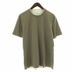 Tシャツ カットソー 半袖 クルーネック レイヤード バイカラー L グレージュ 白 ホワイト /NW25