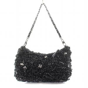 ANTEPRIMA フィオリトゥーラ ワイヤーバッグ ショルダー ハンド 編み込み ビニール 花 フラワー スパンコール ビーズ チェーン 黒