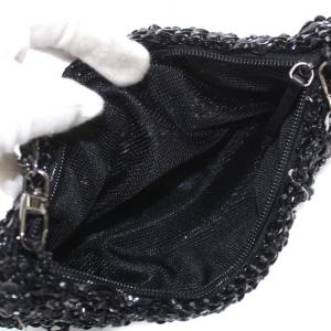 ANTEPRIMA フィオリトゥーラ ワイヤーバッグ ショルダー ハンド 編み込み ビニール 花 フラワー スパンコール ビーズ チェーン 黒