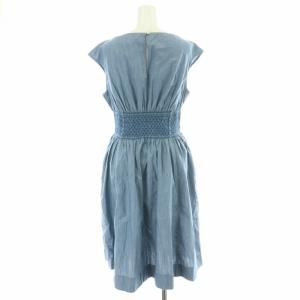 kate spade new york ノースリーブワンピース ひざ丈 フレア ボートネック ギャザー 8 M 青 ブルー OUMU0326 /XK