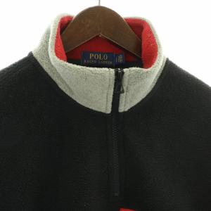 POLO RALPH LAUREN クォータージップ フリース トレーナー ハーフジップ ボアジャケット ハイネック ロゴ ワッペン 刺繍 長袖 LG L グレー