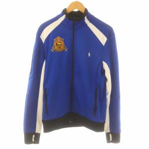 POLO RALPH LAUREN ジップアップジャケット トラックジャケット ハイネック メッシュ ワッペン 刺繍 ロゴ 切替 長袖 M 青 ブルー