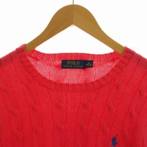 POLO RALPH LAUREN ケーブルニット セーター 長袖 クルーネック ポニー ロゴ刺繍 M ピンク
