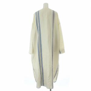 GALERIE VIE 21SS リネンマルチボーダー カラーレスシャツワンピース ロング マキシ 麻 ライン 長袖 36 S 白 ホワイト 23061106001