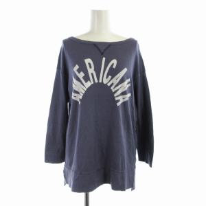 カットソー ロゴ プリント プルオーバー 七分袖 紺 ネイビー /RO