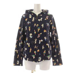 パーカー ジャケット ジップアップ 長袖 総柄 アニマル M 紺 ネイビー マルチカラー /NW1