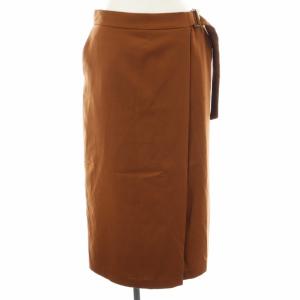 22AW クリアトリコチン ラップ風 スカート ロング マキシ タイト タック ベルト 38 M 茶 ブラウン SKWONA0210