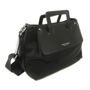 EMPORIO ARMANI ハンドバッグ ショルダーバッグ ミニボストン 2way ナイロン レザー 保存袋付き ロゴ箔押し 黒 ブラック