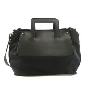 EMPORIO ARMANI ハンドバッグ ショルダーバッグ ミニボストン 2way ナイロン レザー 保存袋付き ロゴ箔押し 黒 ブラック