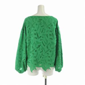UNITED ARROWS カットソー ショート丈 カットワーク 総柄 ボートネック バルーンスリーブ 七分袖 36 S 緑 グリーン