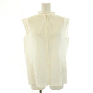 23SS プチスクエアエンブロイダリー ボウタイノースリーブブラウス シャツ リボン 36 S 白 ホワイト