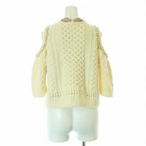 ESTNATION BOUSSOLE ビジュープルオーバー カーディガン ニット ケーブル 五分袖 クルーネック ビジュー装飾 カットアウト ウール