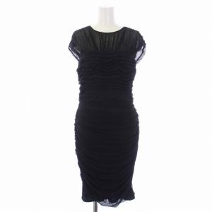 ワンピース ドレス ひざ丈 フレンチスリーブ チュール XS 黒 ブラック /BM