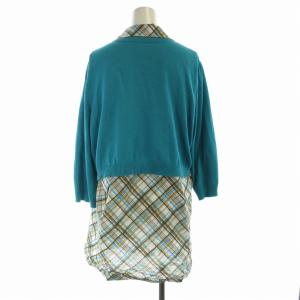 Leilian カットソー チュニック 切替 ニット チェック シャツ 大きいサイズ 七分袖 13+ XL マルチカラー