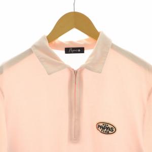 Papas ポロシャツ ハーフジップ 半袖 ロゴワッペン M ピンク