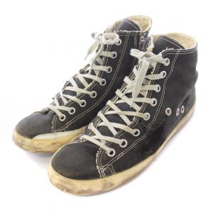 GOLDEN GOOSE FRANCY フランシー ハイカットスニーカー シューズ キャンバス 星 スター USED加工 37 24cm 黒 ブラック