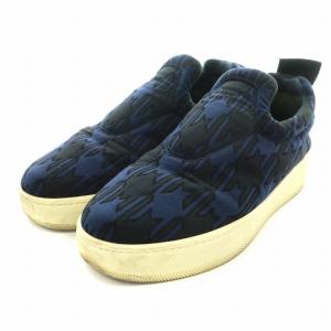 CELINE スリッポン スニーカー シューズ 千鳥格子 23.0cm 紺 ネイビー 黒 ブラック
