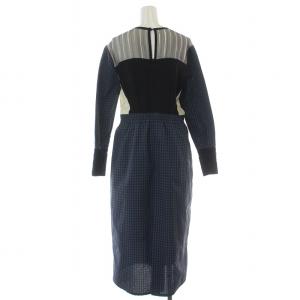 AKANE UTSUNOMIYA フレアワンピース ギャザー ミモレ ロング 長袖 クルーネック 切替 チェック柄 シルク ウエストゴム 38 M マルチカラー