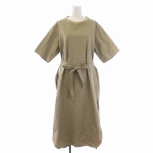 ワンピース ロング 半袖 ベルト付き S ベージュ /BM