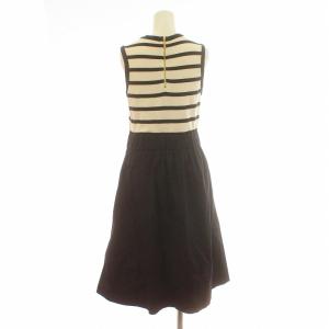 kate spade new york ワンピース フレア ミモレ ロング ノースリーブ ボーダー 切替 コットン S 黒 ブラック 白 ホワイト