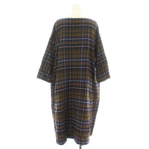 45rpm 二重織のネルチェック馬比古ドレス ワンピース ロング ミモレ フレア 長袖 ボートネック ドロップショルダー 0 F 茶 ブラウン