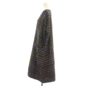 45rpm 二重織のネルチェック馬比古ドレス ワンピース ロング ミモレ フレア 長袖 ボートネック ドロップショルダー 0 F 茶 ブラウン