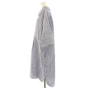 MARGARET HOWELL WIDE STRIPE LINEN ワイドストライプリネン シャツワンピース ミモレ ロング 七分袖 ビックカラー 2 M