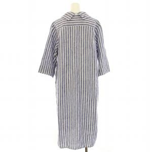 MARGARET HOWELL WIDE STRIPE LINEN ワイドストライプリネン シャツワンピース ミモレ ロング 七分袖 ビックカラー 2 M