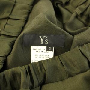 Y's ヨウジヤマモト イージーパンツ フレア ウエストゴム シルク ウール混 2 S カーキ