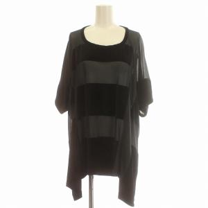 Y's ヨウジヤマモト カットソー 半袖 ボーダー シースルー メシュ ベロア Tシャツ 2 M 黒 ブラック