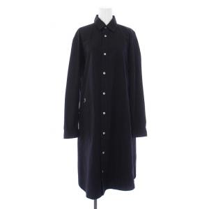 シャツワンピース 長袖 ロング 刺繍 黒 ブラック /KH