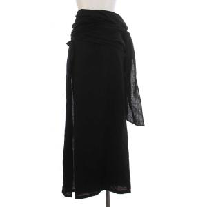 Yohji Yamamoto ラップスカート ロング リネン混 2 M 黒 ブラック FH-S05-302