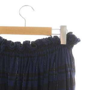 Yohji Yamamoto ギャザースカート フレア ロング マキシ ボーダー ストレッチ 2 M 青 ブルー 黒 ブラック