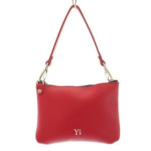 ヨウジヤマモト ポーチ バイカラー レザー ロゴ プリント 赤 レッド グレー /BB