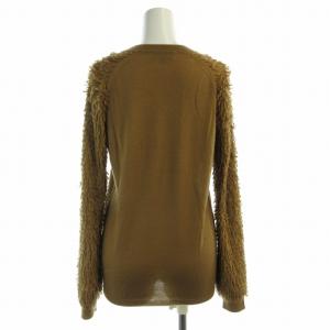 Drawer ニット セーター カシミヤ 絹 シルク混 切替 ボートネック 長袖 1 S 茶 ブラウン