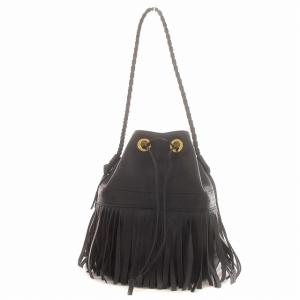 J&M DAVIDSON カーニバル ショルダーバッグ 巾着 フリンジ レザー ネイビー