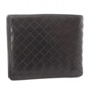 BOTTEGA VENETA イントレチャート 財布 二つ折り 札入れ レザー 編み込み ダークブラウン