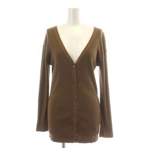 カーディガン リブ 長袖 Vネック F 茶 ブラウン /NW18