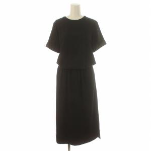 半袖サイドスリットワンピース ロング マキシ クルーネック 半袖 黒 ブラック 15040500904010