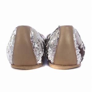 Salvatore Ferragamo パンプス フラット スパンコール 8C 25.5?p シルバー 茶 ブラウン /BM