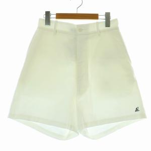 ショートパンツ ハイウエスト ジップフライ ロゴ 刺繍 コットン 1 S 白 ホワイト MB211-3010