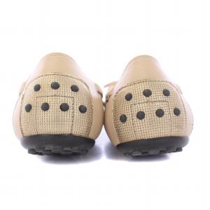 TOD'S パンプス フラットシューズ レザー リボン 装飾 切替 38.5 25.5cm ベージュ ゴールド色