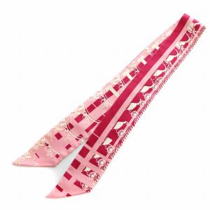 HERMES 銀座店10周年記念モデル ツイリー 24 フォーブル FAUBOURG SECONDE スカーフ ロゴ 絹 シルク ピンク