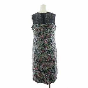 GRACE CONTINENTAL プリントスパンコールワンピース ひざ丈 ノースリーブ レース Iライン 切替 36 S 黒 ブラック