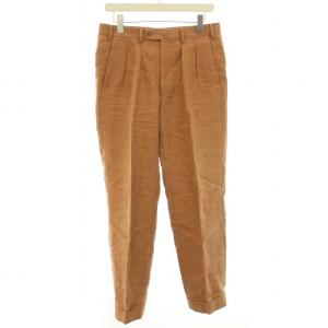 24SS ベルジャンリネン 2プリーツスラックス テーパードパンツ タック ジップフライ 46 S 茶