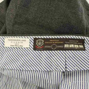 TOMORROWLAND ウールピンヘッド ノープリーツスリムスラックス テーパードパンツ ジップフライ 48 M チャコールグレー